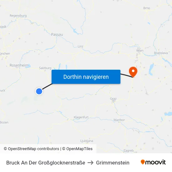 Bruck An Der Großglocknerstraße to Grimmenstein map