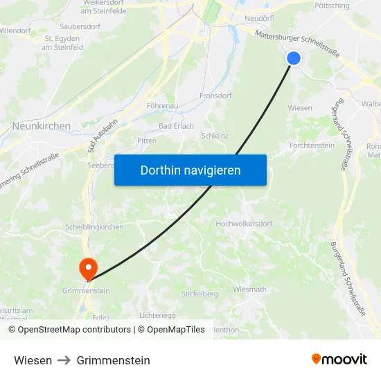 Wiesen to Grimmenstein map