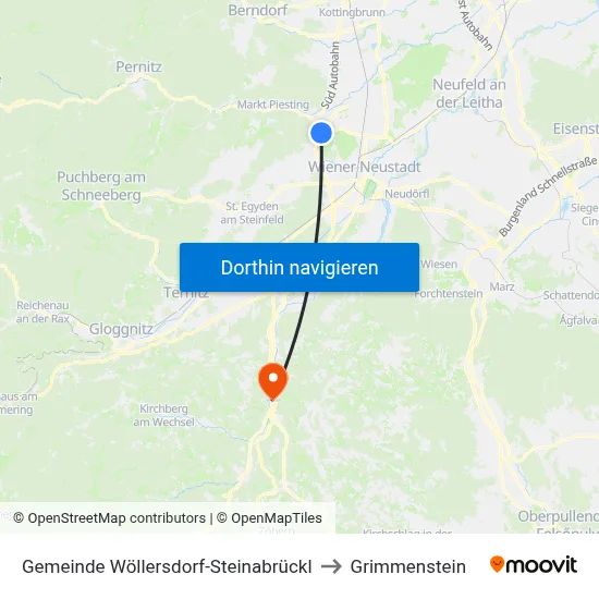 Gemeinde Wöllersdorf-Steinabrückl to Grimmenstein map