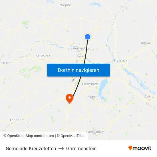 Gemeinde Kreuzstetten to Grimmenstein map