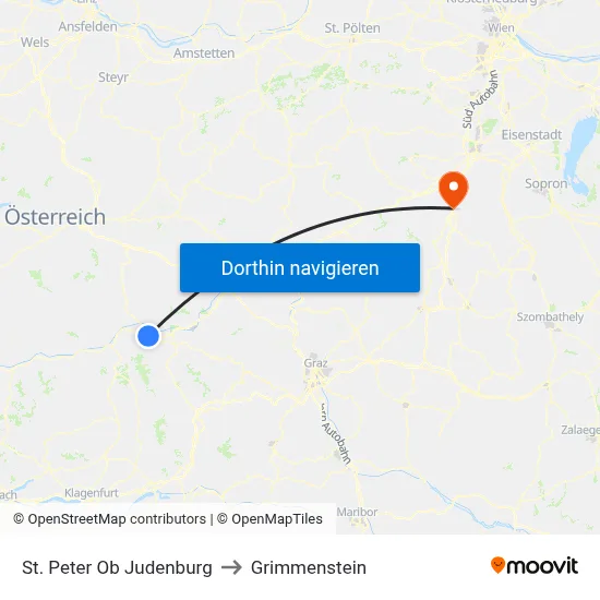 St. Peter Ob Judenburg to Grimmenstein map