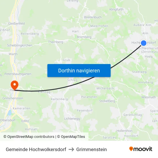 Gemeinde Hochwolkersdorf to Grimmenstein map