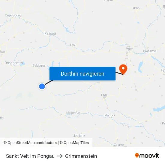 Sankt Veit Im Pongau to Grimmenstein map