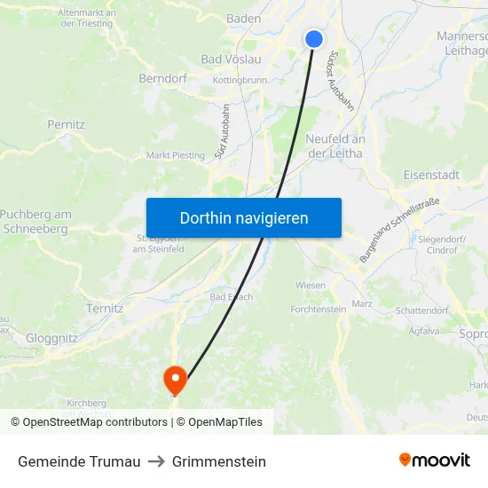 Gemeinde Trumau to Grimmenstein map