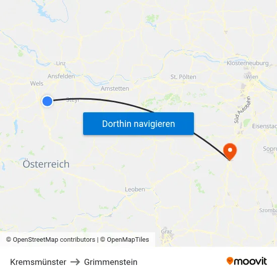 Kremsmünster to Grimmenstein map