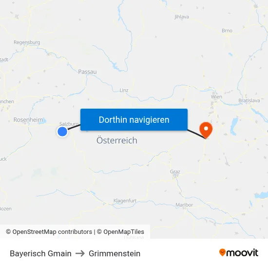 Bayerisch Gmain to Grimmenstein map