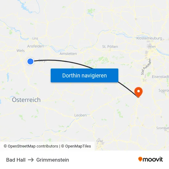 Bad Hall to Grimmenstein map
