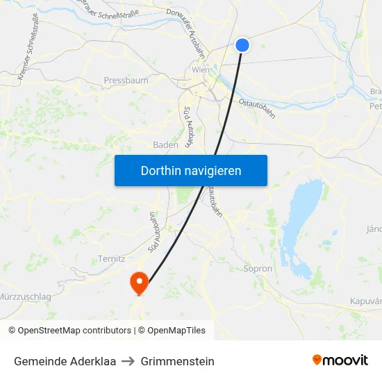 Gemeinde Aderklaa to Grimmenstein map