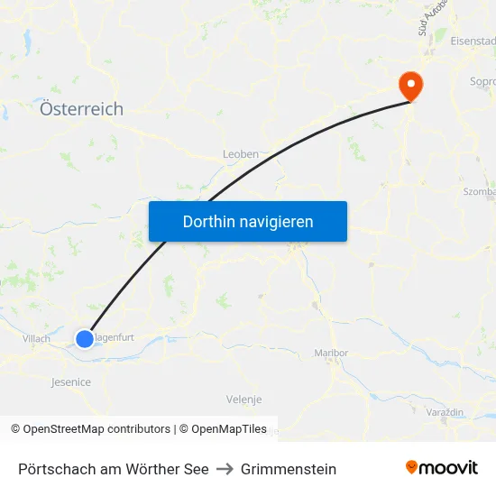 Pörtschach am Wörther See to Grimmenstein map