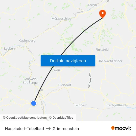 Haselsdorf-Tobelbad to Grimmenstein map