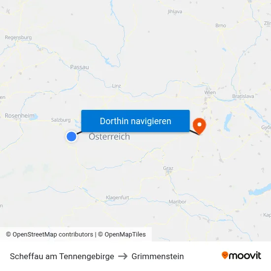 Scheffau am Tennengebirge to Grimmenstein map