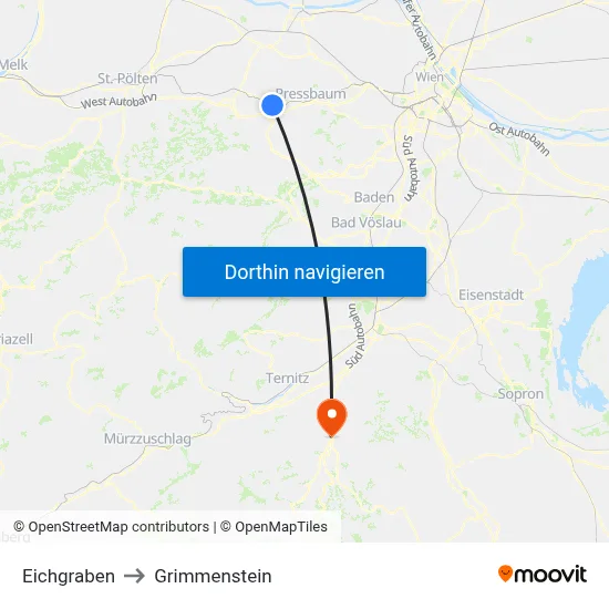 Eichgraben to Grimmenstein map