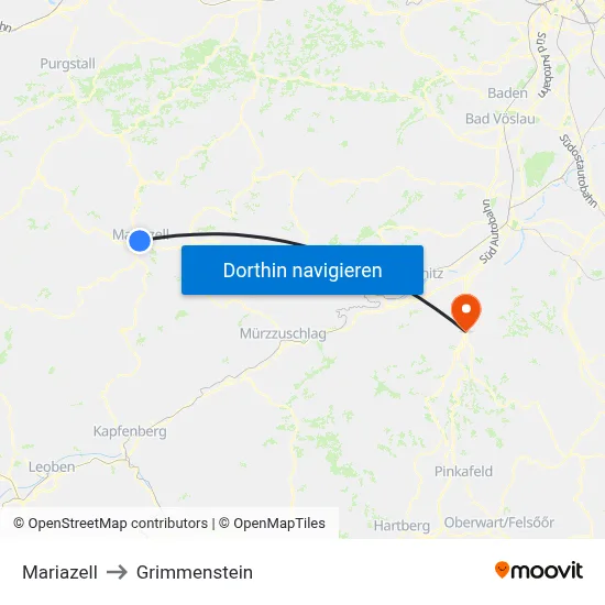 Mariazell to Grimmenstein map
