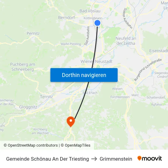 Gemeinde Schönau An Der Triesting to Grimmenstein map