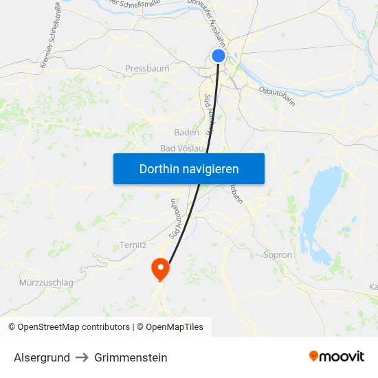 Alsergrund to Grimmenstein map
