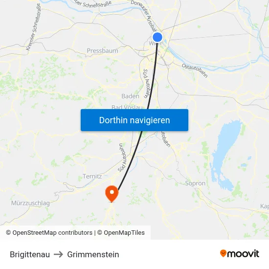 Brigittenau to Grimmenstein map
