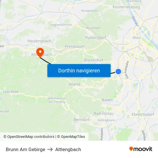 Brunn Am Gebirge to Altlengbach map
