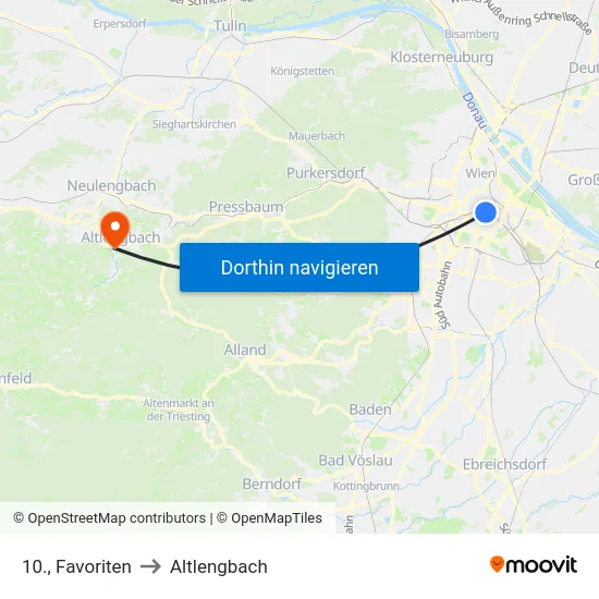 10., Favoriten to Altlengbach map