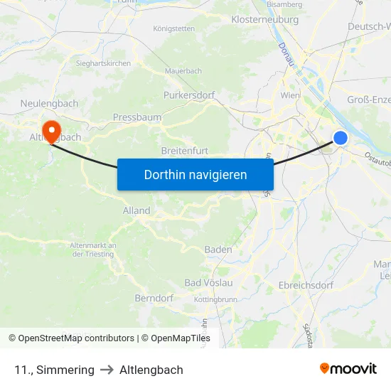 11., Simmering to Altlengbach map