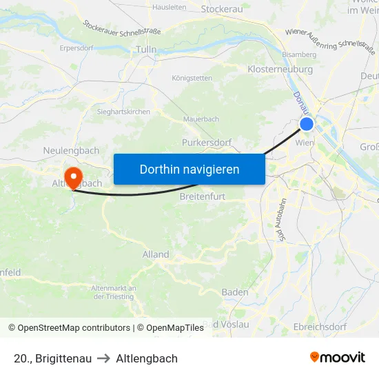 20., Brigittenau to Altlengbach map
