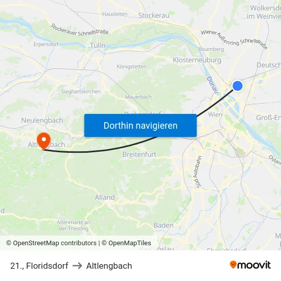 21., Floridsdorf to Altlengbach map