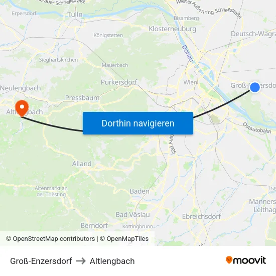 Groß-Enzersdorf to Altlengbach map