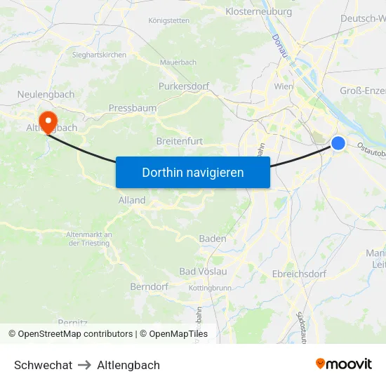 Schwechat to Altlengbach map
