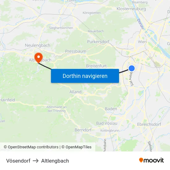 Vösendorf to Altlengbach map
