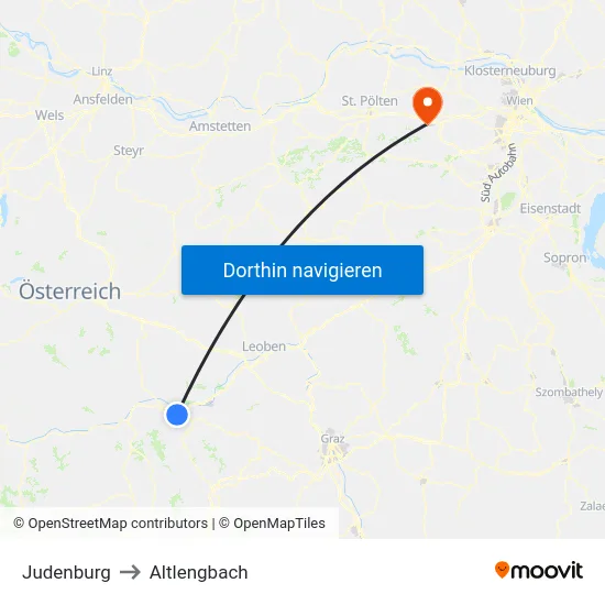 Judenburg to Altlengbach map