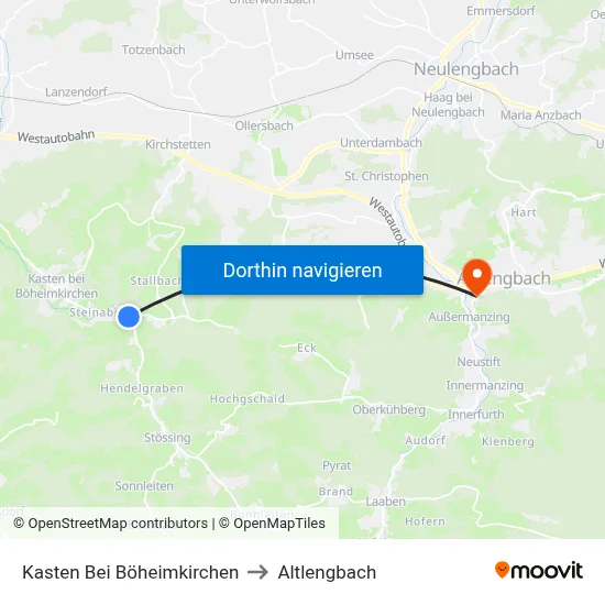 Kasten Bei Böheimkirchen to Altlengbach map