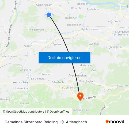 Gemeinde Sitzenberg-Reidling to Altlengbach map