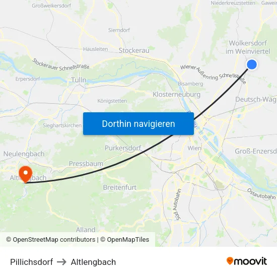 Pillichsdorf to Altlengbach map