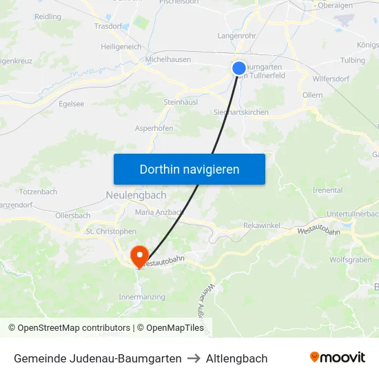 Gemeinde Judenau-Baumgarten to Altlengbach map