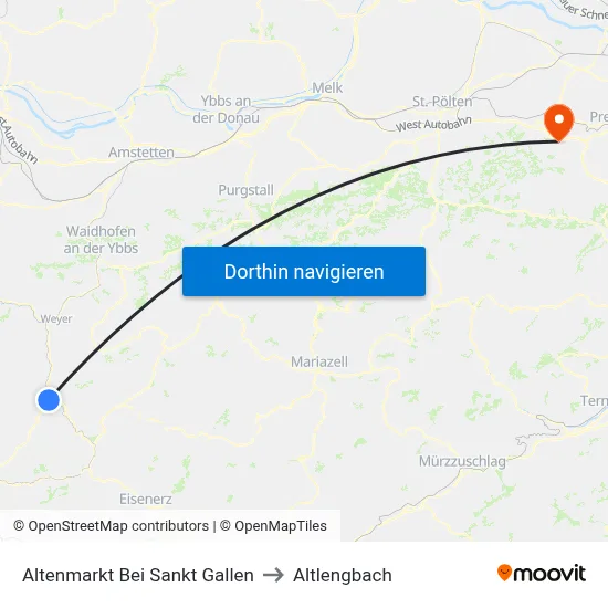 Altenmarkt Bei Sankt Gallen to Altlengbach map
