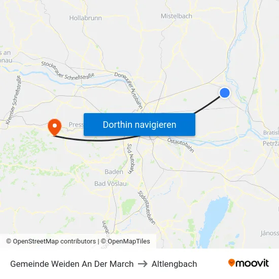 Gemeinde Weiden An Der March to Altlengbach map