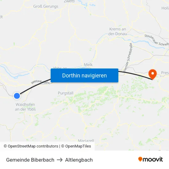 Gemeinde Biberbach to Altlengbach map