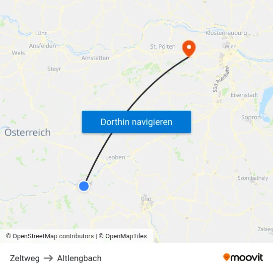 Zeltweg to Altlengbach map