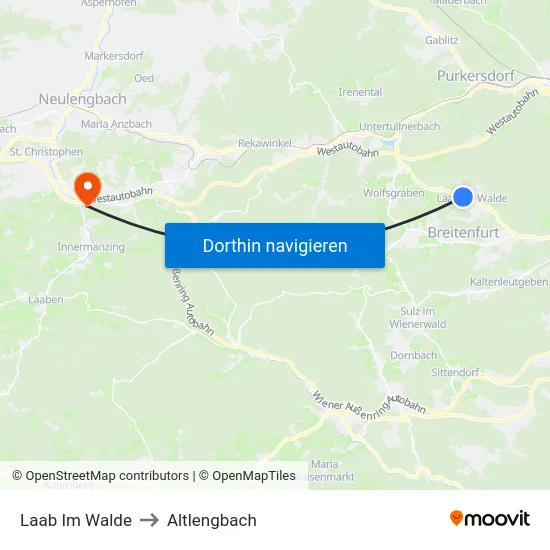 Laab Im Walde to Altlengbach map