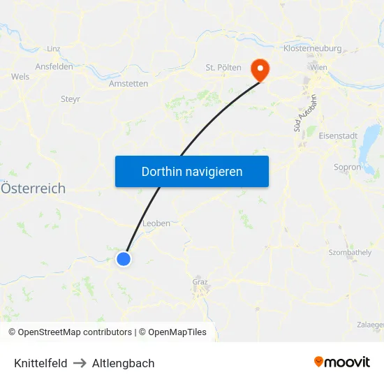 Knittelfeld to Altlengbach map