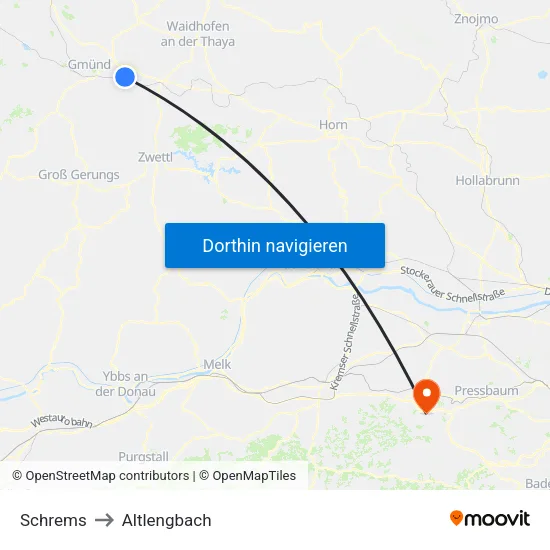 Schrems to Altlengbach map