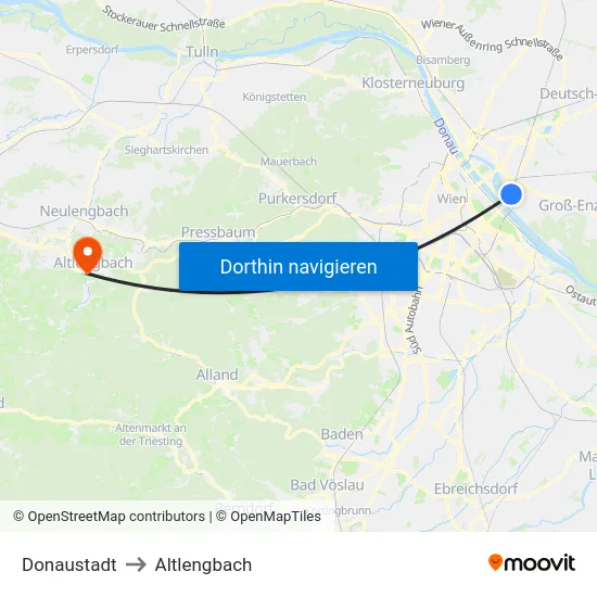 Donaustadt to Altlengbach map