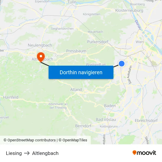 Liesing to Altlengbach map