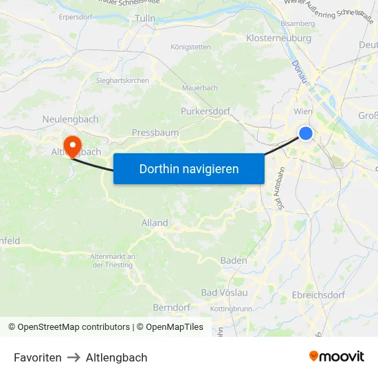 Favoriten to Altlengbach map