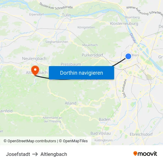 Josefstadt to Altlengbach map