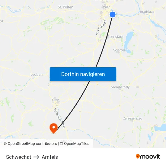 Schwechat to Arnfels map