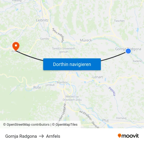 Gornja Radgona to Arnfels map