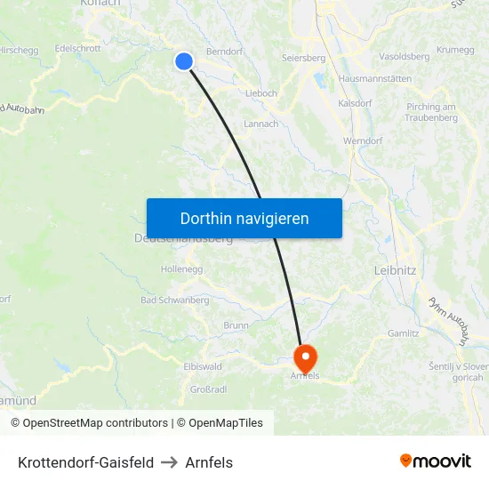 Krottendorf-Gaisfeld to Arnfels map