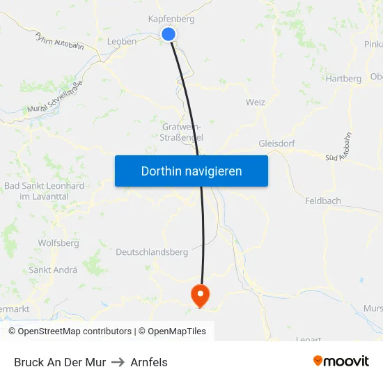 Bruck An Der Mur to Arnfels map