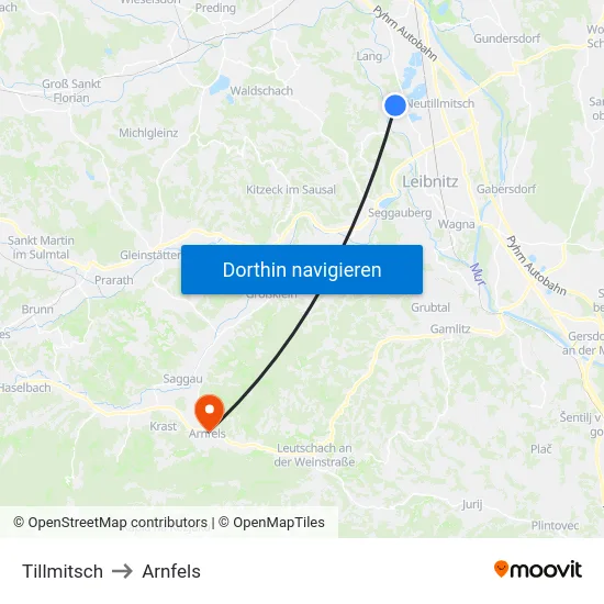 Tillmitsch to Arnfels map