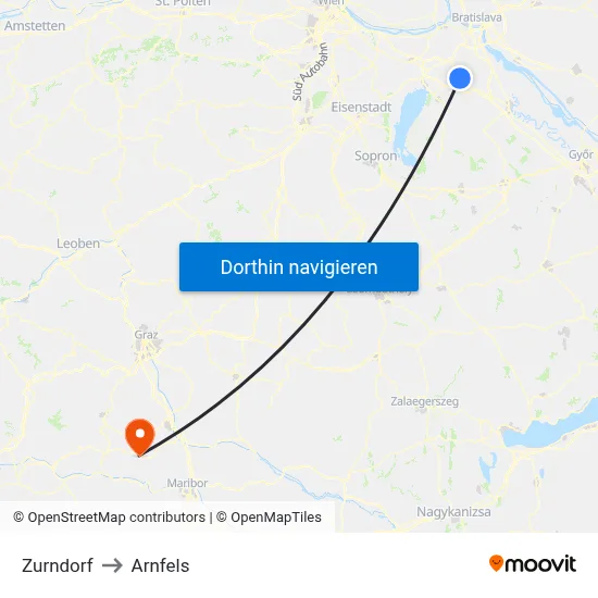 Zurndorf to Arnfels map